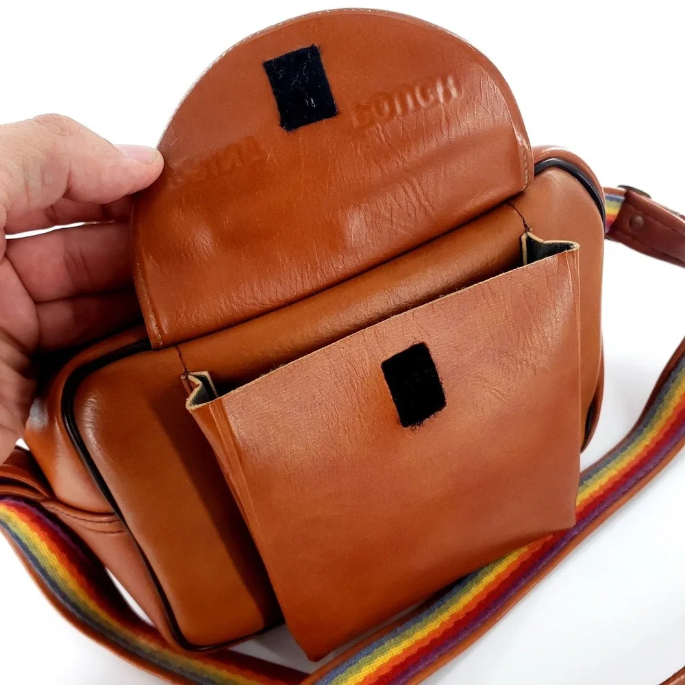 Vintage Kodak Instant Camera Tote Carrying Case Bag w/ Rainbow Strap Print Pouch